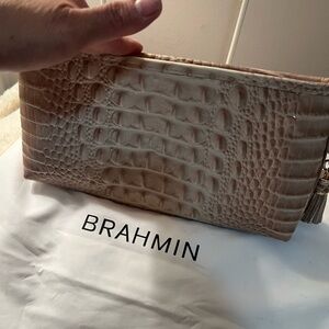 Brahmin Beige Croc-Embossed Pouch